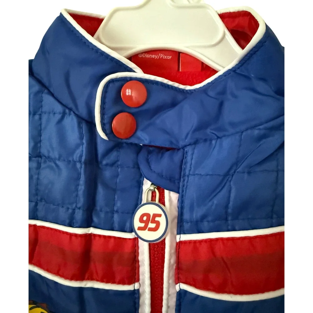 Lightning Mcqueen Disney Fleece Lined Bomber Light Puffer Jacket Zip Size 3 NEW